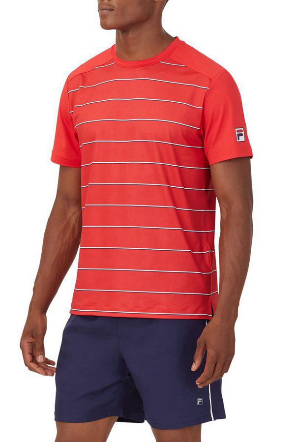 Fila Topy Panske Červené / Červené Pruhované - Heritage Stripe Crew Vypredaj - Slovakia 64259-HMEF